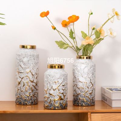 Nordic High-End Simple Straight Electroplated Ceramic Vase Wholesale Flower Arrangement Soft Home Living Room Decoration Flower Vase