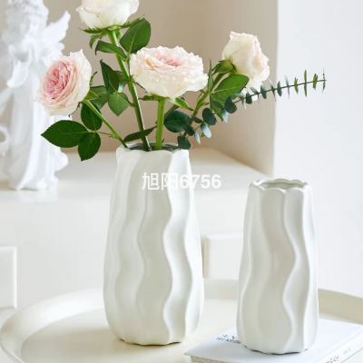 High-Grade Cream Ceramic Vase Flowers Hydroponic Flower Decoration Living Room Dining Room Dried Flower Ornament Simple Modern