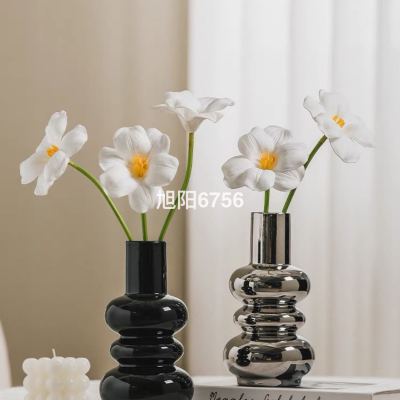 Ceramic Flower Vase and Flower Pot Hydroponic Nordic Modern Creative Black Home Living Room Dining Room Dried Flower Flower Arrangement Decorative Ornament