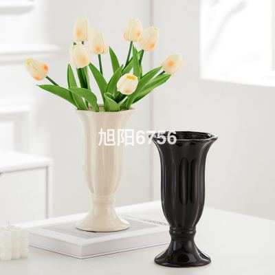 Cream Style Ceramic Vase French Petal Bottle Lily Bottle Hydroponic Flowers Home Furnishings Living Room Decorations