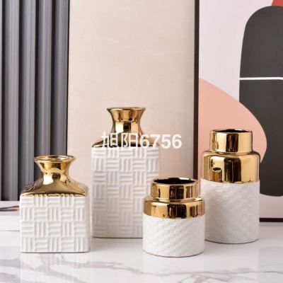New Chinese Style Isolation Electroplating Surface Ceramic Vase Flower Plug Handicraft Equipment Ornaments Pieces Decoration Black and White Flower Shop Materials