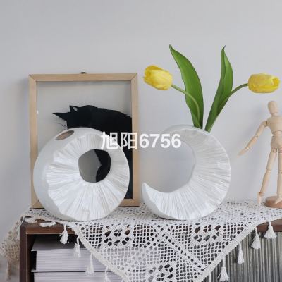 Nordic Instagram Style Creative Crafts Hallway Plain Burning Living Room High-Grade Light Luxury Decoration Ceramic Vase Decoration