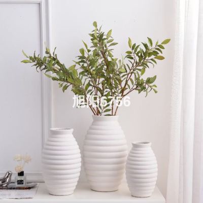 Light Luxury Modern Fashion Black Electroplated Gold Double-Ear Matt Frosted Ceramic Vase Decoration Three-Piece Black and White Ring