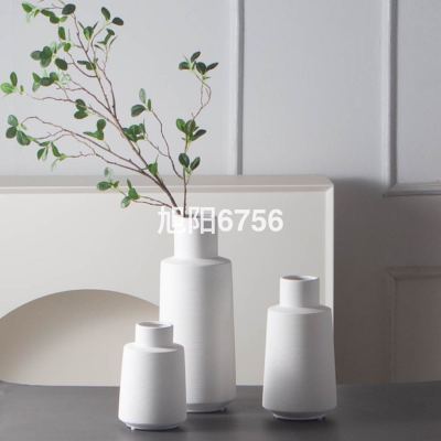 Cross-Border Creative Plain Burning Striped Brushed White Ceramic Vase Dried Flower and Flowerpot Domestic Ornaments HTTP