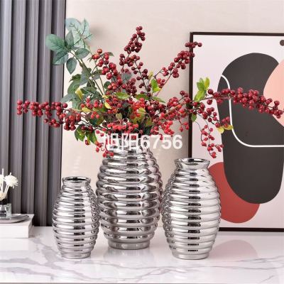 Creative Ceramic Plating Vase Home Soft Decoration Crafts Vase Decorative Flower Vase Three-Piece Set Home Decoration