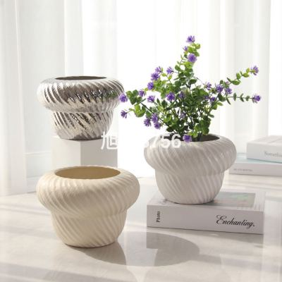 Simple Nordic Style Striped Flower Pot Succulents Ceramic Potted Plant Container Design Sense Home Desktop Flower Decoration