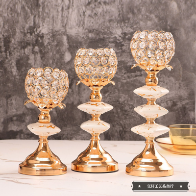 European-Style Mini Crystal Candlestick Creative Metal Ornaments Wedding Hotel Home Candlelight Dinner Props Layout Ornament