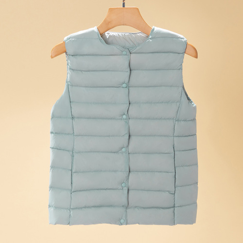 2023秋冬轻薄羽绒服女马甲季新款圆领内胆马夹坎肩白鸭绒大码外套