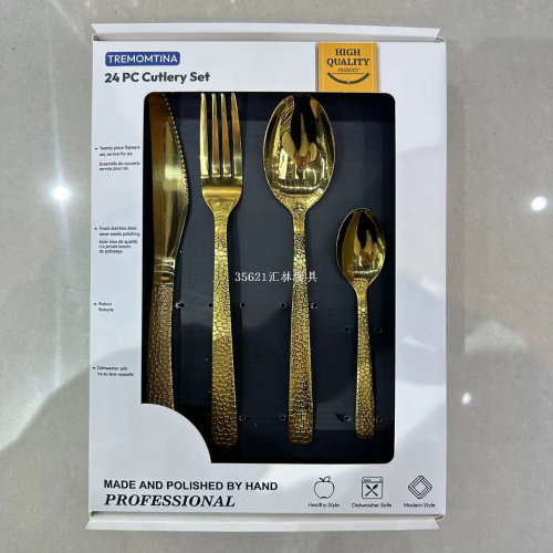 cross-border hot selling stainless steel tableware white suit window box 24-piece set western steak knife fork spoon