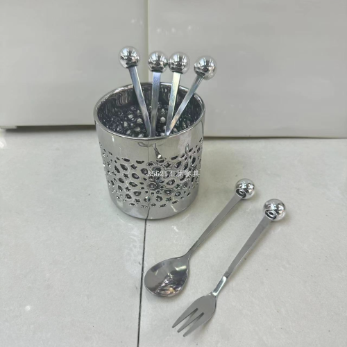 foreign trade hot selling stainless steel tableware suit fruit fork cartoon ceramic pot ceramic ornament dessert fork spoon