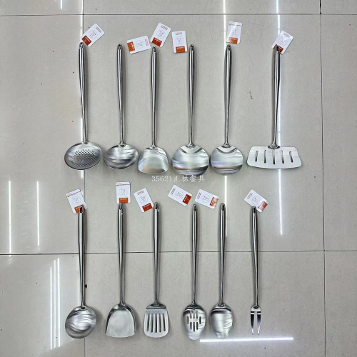foreign trade hot selling stainless steel kitchen supplies kitchenware rge kitchenware soup dle perforated dle ft shovel leak slotted spoon short rice spoon