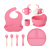 Food Grade Platinum Silicone Children's Tableware Baby Food Supplement Set Drop-Resistant Bib Plate and Bowl Cup Spork