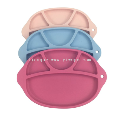 Creative Smiling Face Children Silicone Plate Toddler Solid Food Bowl Integrated Non-Slip Baby Compartment Plate