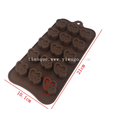 15-Piece Love Silicone Chocolate Mold Candy Biscuit Cake Baking Mold Ice Cube Mold Heart-Shaped