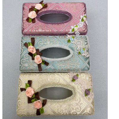 European Tissue Box Household Tissue Dispenser Pattern Decorative Little Flower Desktop Storage Lace Fabric Tissue Box