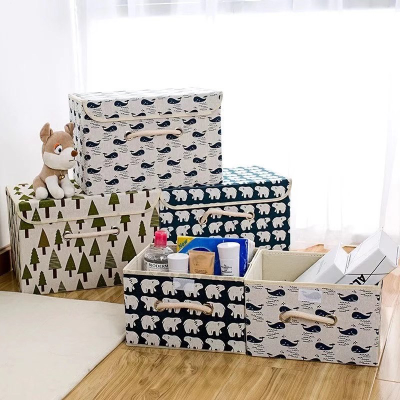 Storage Box Foldable Storage Box Snack Toy Sundries Book Storage Box with Cotton String Handle Wardrobe Storage Box