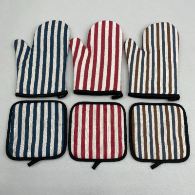 Microwave Oven Gloves Canvas Striped Insulation Anti-Scald and High Temperature Resistant Kitchen Restaurant Oven Baking Gloves