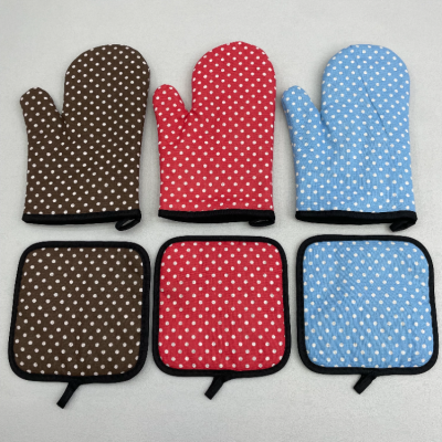 Microwave Oven Gloves Canvas Dot Insulation Anti-Scald and High Temperature Resistant Kitchen Restaurant Oven Baking Gloves