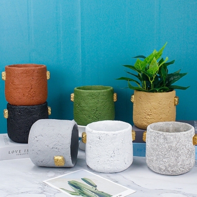 Cement Flower Pot with Tray Nordic Modern Minimalist Creative Home Balcony Desktop Floor Bonsai Ornaments