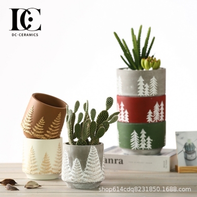 Nordic Cement Flower Pot Ceramic Christmas Fashion Simple Artistic Personality Indoor Amazon Green Radish Bonsai