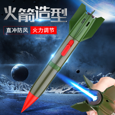 Creative Rocket Shape Strong Straight Blue Flame Lighter