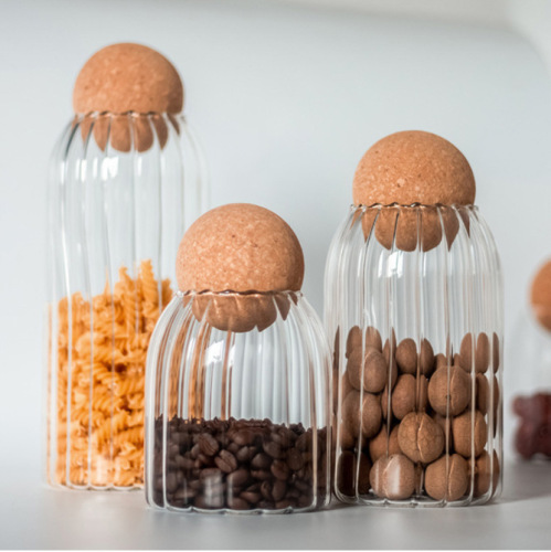 高硼硅玻璃密封罐茶叶罐收纳罐五谷杂粮竖纹储物罐