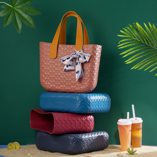 新品格子单肩包宽带果冻色 EVA包手提购物包包大容量沙滩包直供