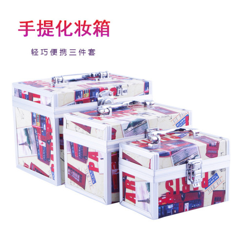 现货手提化妆箱三件套大容量简约收纳包便携多功能旅行专业化妆箱