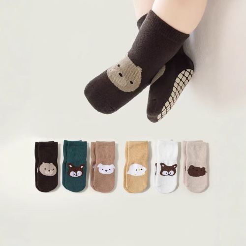 跨境婴幼儿卡通点胶防滑地板袜四季动物款图案中筒袜儿童袜子批发