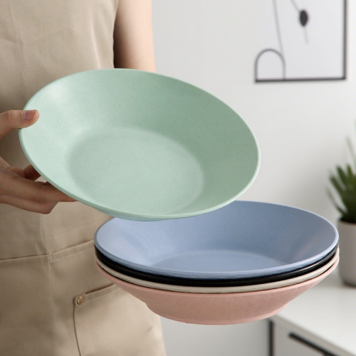 跨境西餐盘套装岩石纹盘小麦秸秆加深圆盘创意甜品盘意面盘子