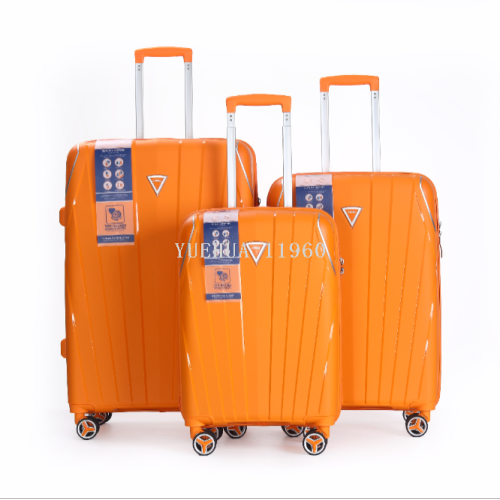 PP行李箱热卖款拉杆箱批发3件套包角款可定制logo防爆拉链铝拉杆