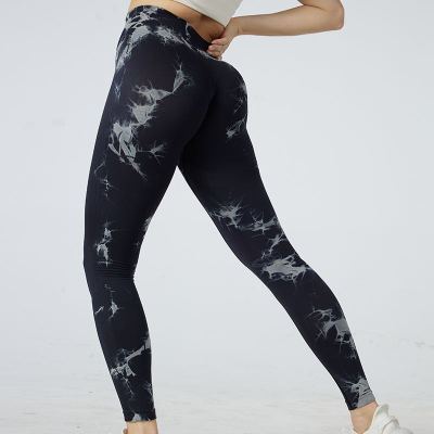 Tie-Dyed Exercise Workout Pants Women's High Waist Peach Hip Lifting Seamless Outerwear Jacquard Running Fitness Yoga Pants Autumn and Winter