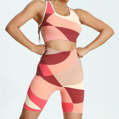 Cross-Border New Arrival European and American Yoga Suit High Elastic Hip Lifting Running Fitness Clothes Tight Stitching Contrast Color Yoga Suit for Women