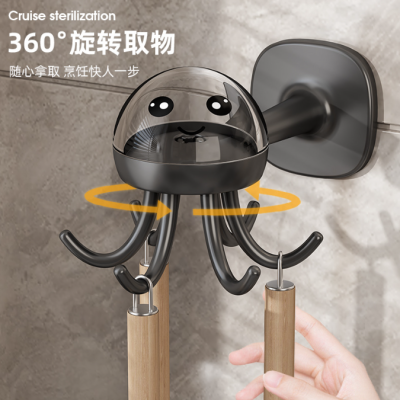 Powerful Multi-Functional Six-Claw Rotating Hook Rack Kitchen Storage 360-Degree Seamless Hook Household No-Punch Sticky Hook