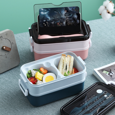 Double Layer Lunch Box Microwave Oven Student Bento Box Office Worker Portable Seal Crisper High Temperature Resistant Lunch Box