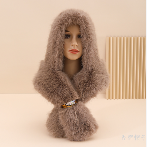 Small Rabbit Fur Hat with Scarf Two-Piece Set