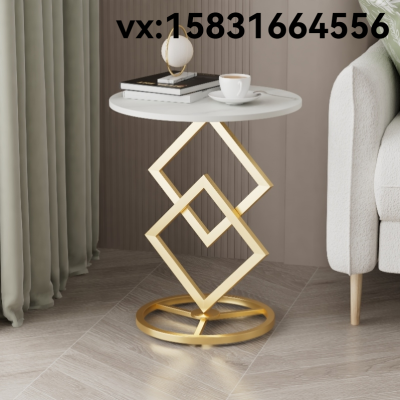 Simple Metal Side Table Household Living Room Small Coffee Table Sofa Corner Table Modern Light Luxury round Stone Plate Coffee Table Small Apartment