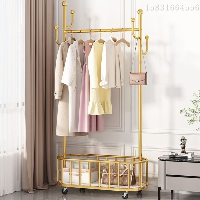 Clothes Hanger Floor Bedroom Movable Clothes Rack with Wheels Household Living Room Light Luxury Clothes Hanger Metal Simple Coat Rack
