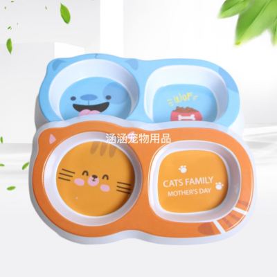 New Pet Bowl Supplies Thickened Cartoon Melamine Pet Double Bowl Water Food Cat Food Feeding Basin Cat Bowl
