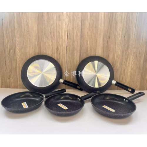 扁圆柄卷边煎锅黑色大理石