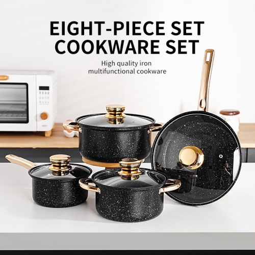 麦饭石金色手柄汤锅烹饪锅nonstickpot炊具套组不粘锅锅具套装