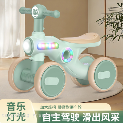 Children's Scooter 1~3 Years Old Baby Walker Pedal-Free Men and Women Sliding Four-Wheel Balance Music Cartoon Car