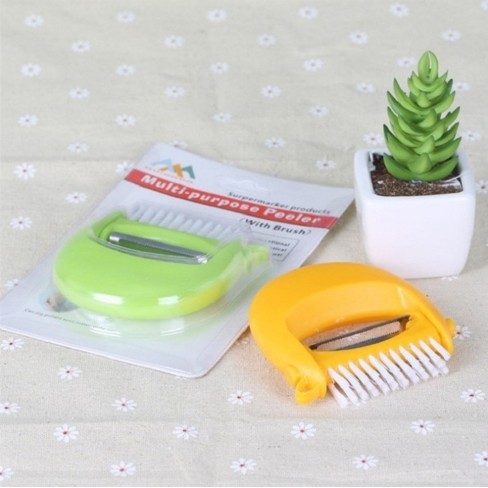 批发带刷不锈钢果刨刀蔬菜削皮器 蔬菜洗刷创意厨房小工具