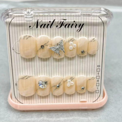 淳美美甲厂琥珀金箔蝴蝶短款美甲甜美风辣妹可拆式穿戴甲片美甲贴