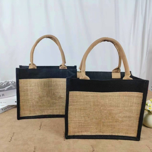 厂家批发复古麻布袋无印良品 黄麻布覆膜手提袋亚麻棉麻 DIYL图案