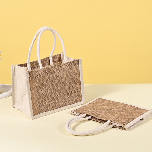 批发麻布袋现货商场同款手提袋复古文艺亚麻黄麻袋拼接帆布托特包