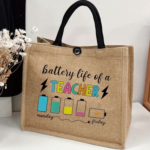 教师印花字母麻布袋耐用女性休闲手提袋学生上班通勤亚麻袋购物袋