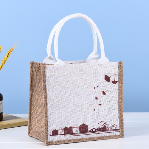 现货麻布袋diy购物袋黄麻饭盒包棉麻袋子时尚外出亚麻 手提袋