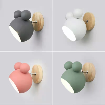 Cartoon Mickey Wall Lamp Bedroom Bedside Lamp Led Personality Living Room Decorative Lamp Macaron Children's Room Bedroom Wall Lamp