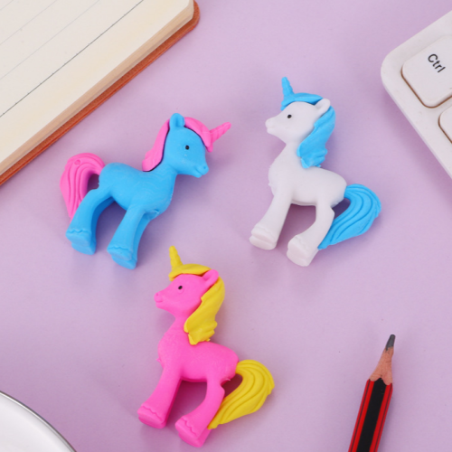 creative unicorn eraser cartoon with tail pony eraser eraser stationery school supplies wholesale factory